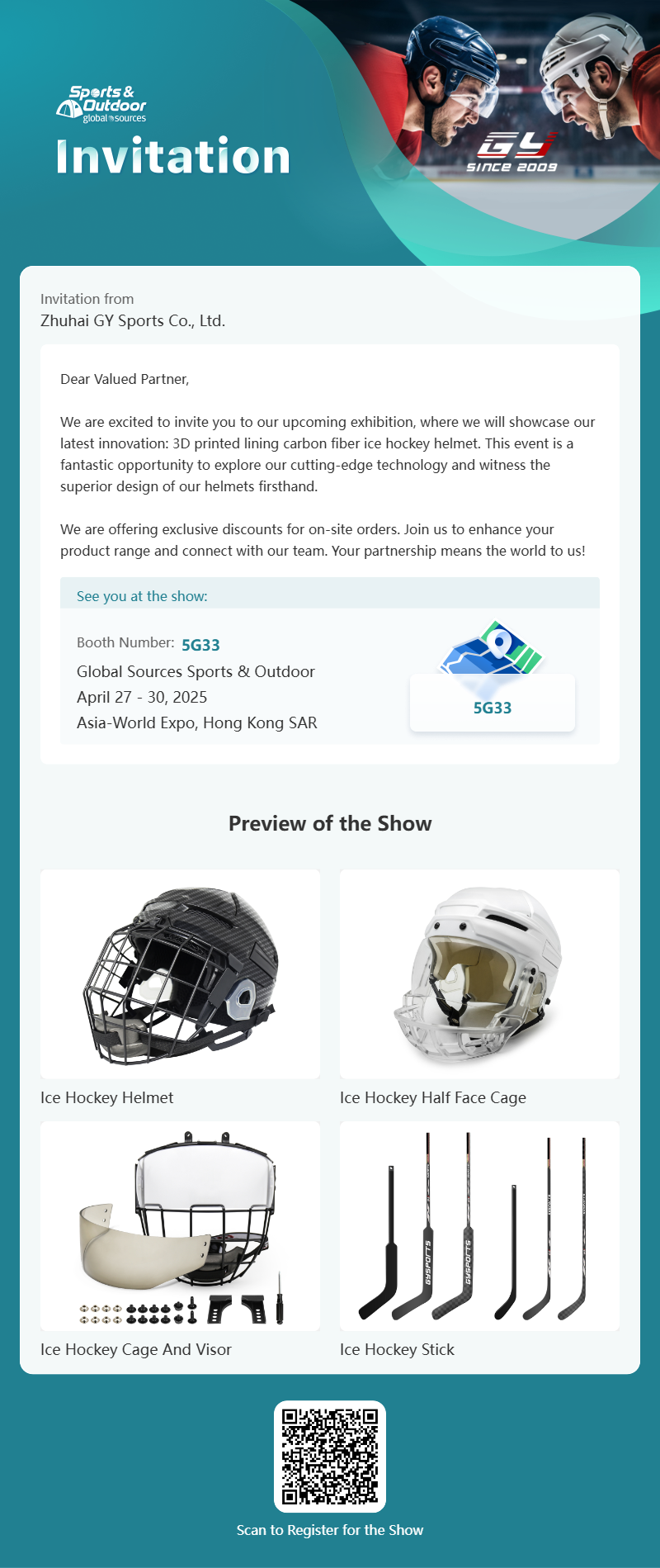 GY Global Sources Sports & Outdoor, 27-30 Nisan 2025, Asia-World Expo, Hong Kong ÖİB, Stand Numarası. 5G33